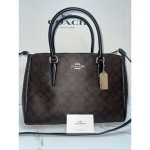 🎁NWOT! Coach Surrey Carryall Satchel Handbag Brown/Black F73312 Msrp:$450.00